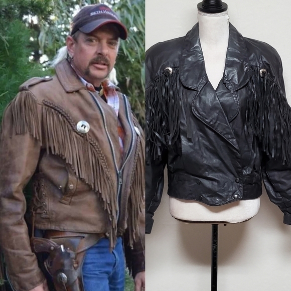 VINTAGE 80s G-III Black Leather Fringe Cropped Batwing Bolo Motorcycle Jacket